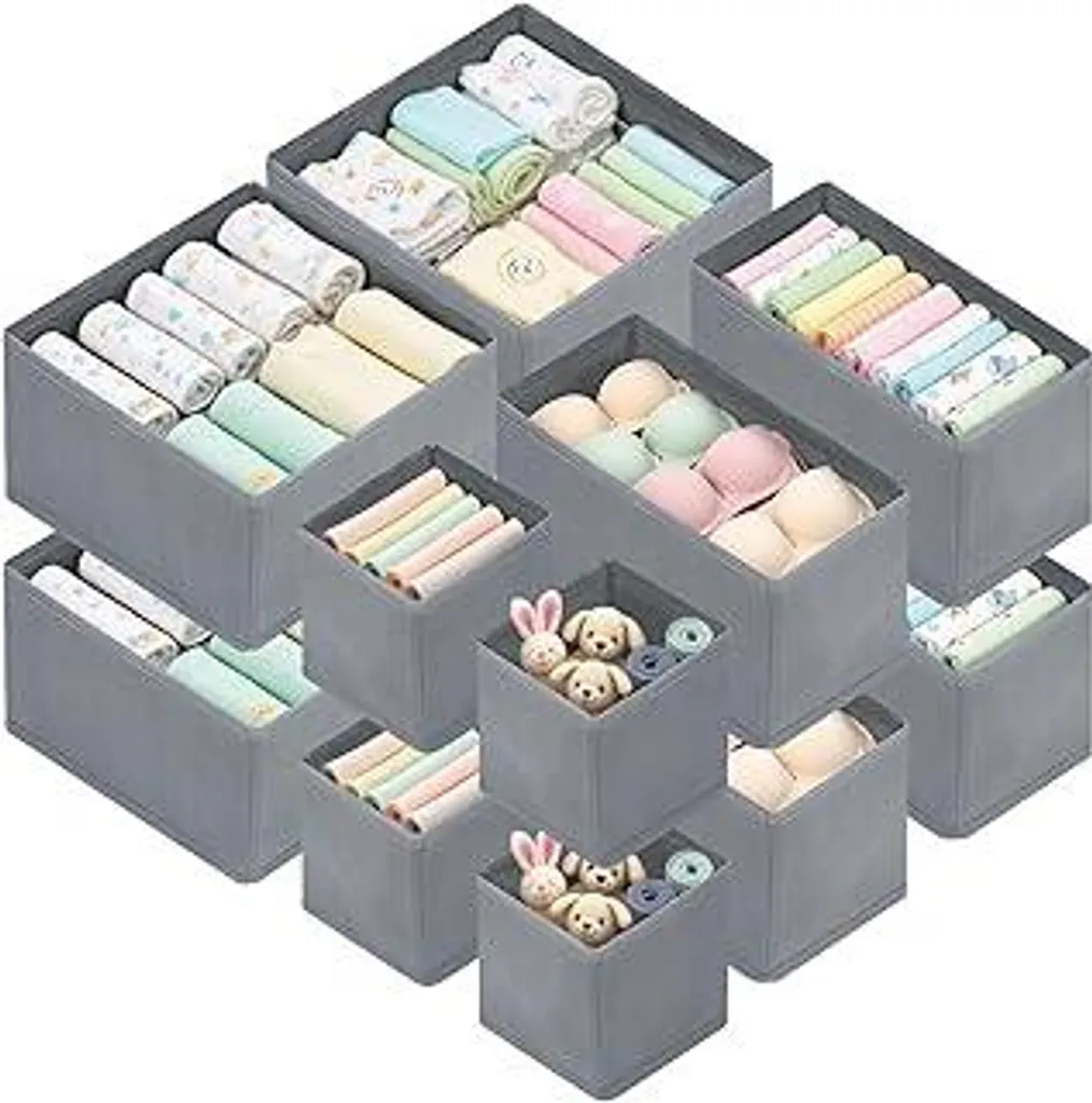 Organizer Cassetti 12 Pezzi Grigio - Divisori Pieghevoli per Armadio