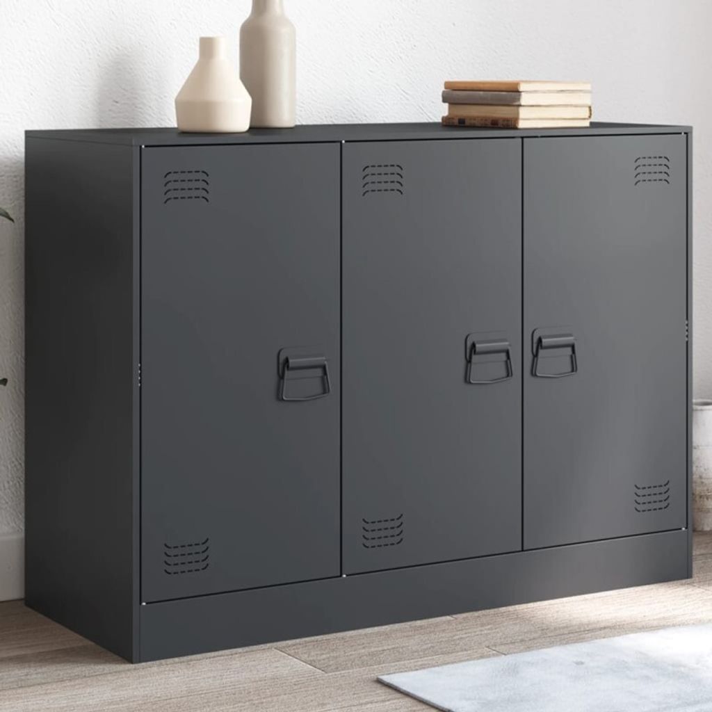 Sideboard Schwarz Mit Rollen | Stahlschrank 100x39x72cm | 6 Fächer Stauraum