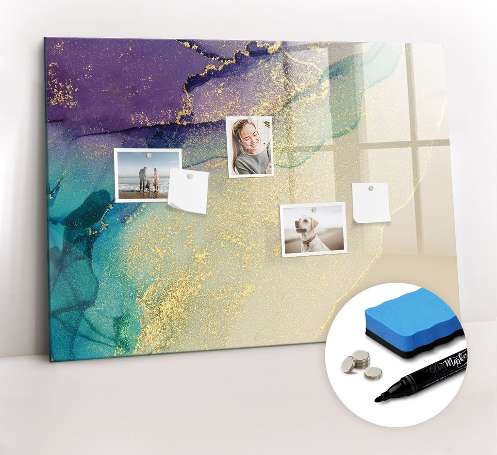 Magnetpinnwand Memoboard - Zubehörsatz - Schwarzer Marker + Schwamm + Magnete - 100 x 70 cm - Elegante Abstraktion