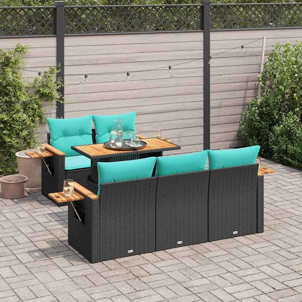 "Schlussverkauf" 6-tlg. Garten-Sofagarnitur UV-beständig - Loungegruppe mit Kissen - Schwarz Poly Rattan C12035