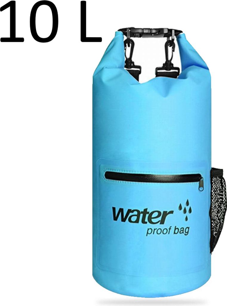 Drybag 10L in Türkis, wasserdichter Seesack, Rollbeutel mit zusätzlicher Netztasche, Reissverschlusstasche und 2 Tragegurten zur Verwendung als R...