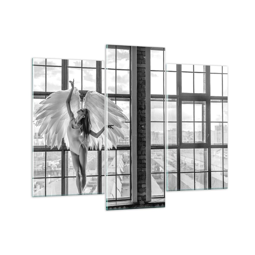 Bilder auf glas - 3 Teile - Frau Engel Ansicht - 130x100cm - Glasbilder - Wandbilder - Bilder - zum Aufhängen bereit - Wanddekoration aus Glas - G...