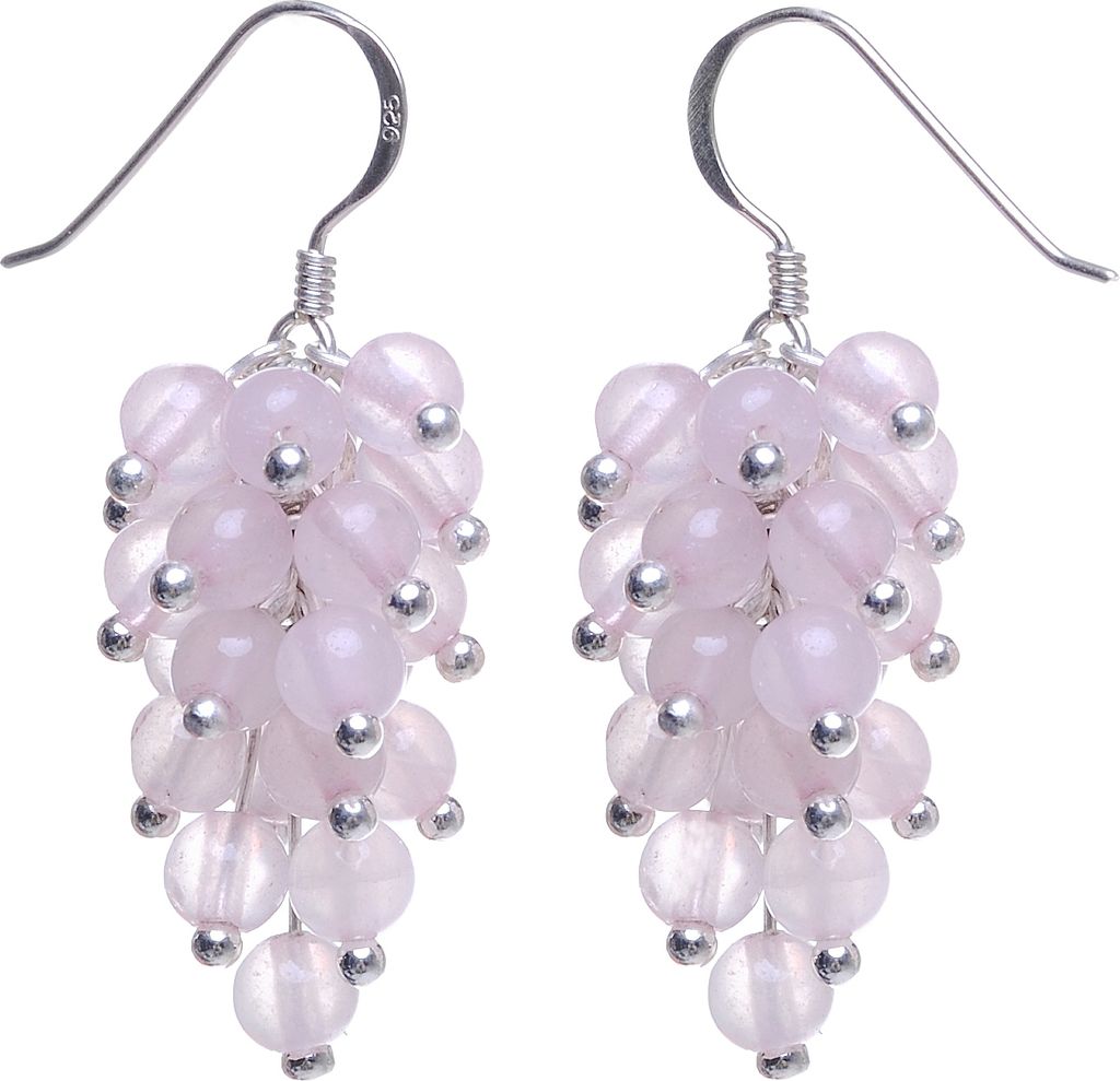 Ohrringe Ohrhänger aus Rosenquarz & 925 Silber rose Trauben Ohrschmuck für Damen