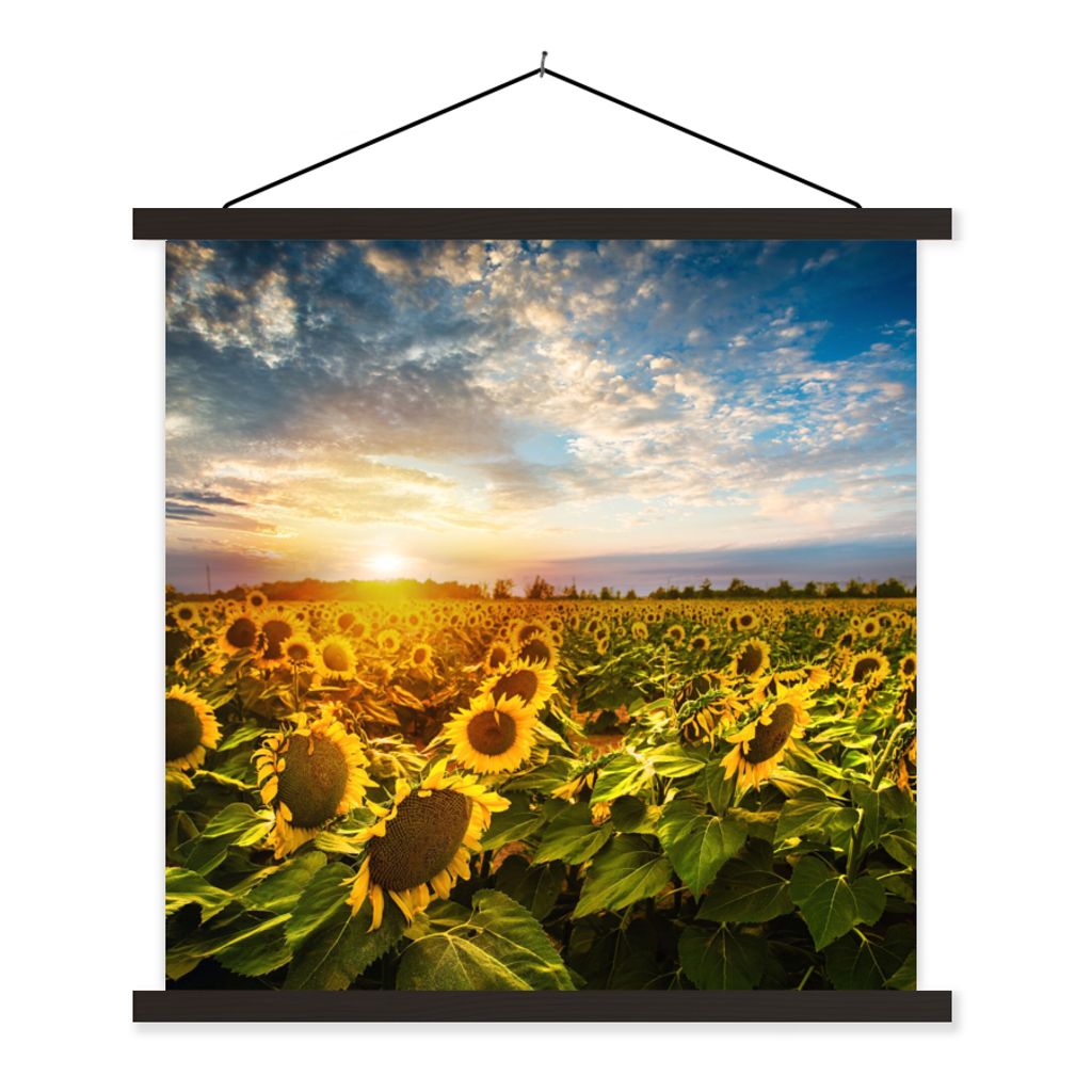 MuchoWow Textilposter Blumen - Sonnenblume - Himmel 120x120 cm mit schwarzem Rahmen - Aufhängungsset