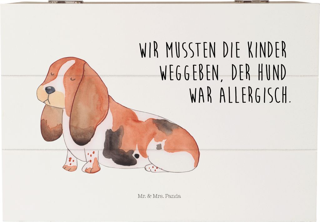 Mr. & Mrs. Panda Schatulle Hund Basset Hound 22 x 15 cm - Weiß - Geschenk, Holztruhe, Holzkiste, mit Deckel, Sprüche, fotobox, Lustig, Schatzkist...