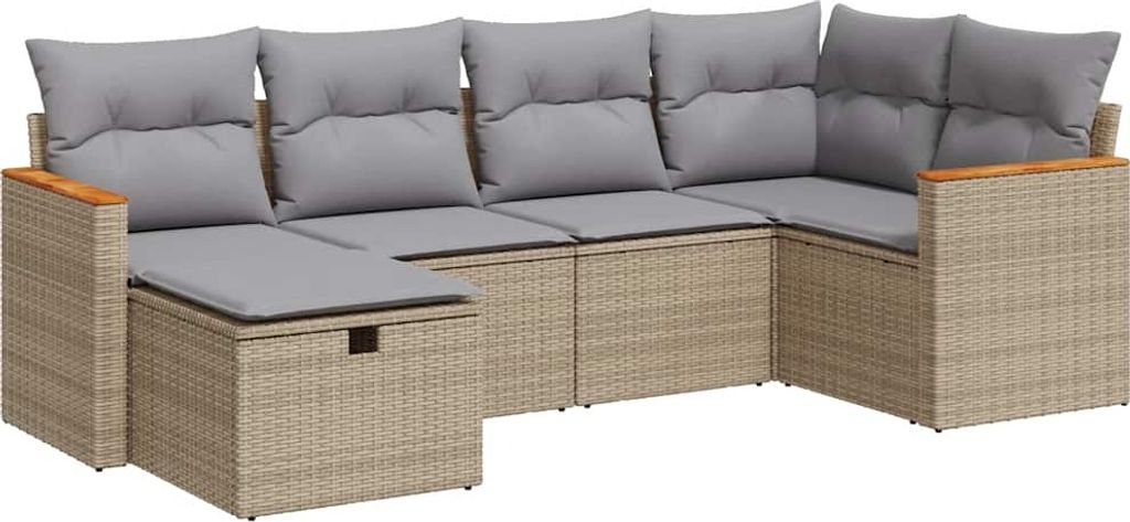 vidaXL 6-tlg. Garten-Sofagarnitur mit Kissen Beige Poly Rattan