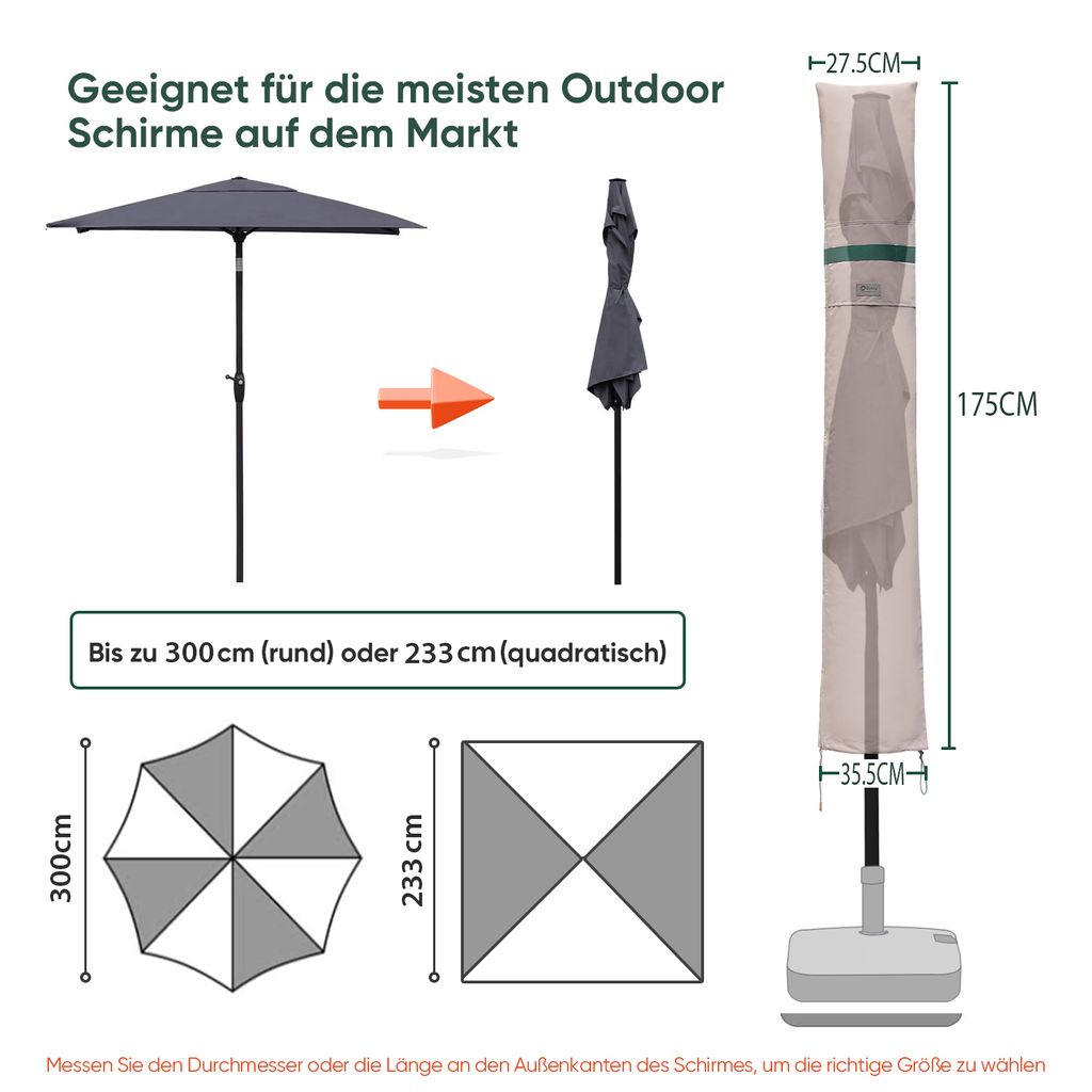 Famanu Schutzhülle für Sonnenschirm mit Stange - Kaki, Ø Produktbild 