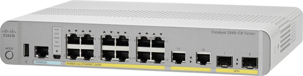 Cisco WS-C3560CX-12PD-S verwalteter Netzwerk-Switch Gigabit Ethernet (10/100/1000) Power over Ethernet (PoE) Unterstützung Weiß
