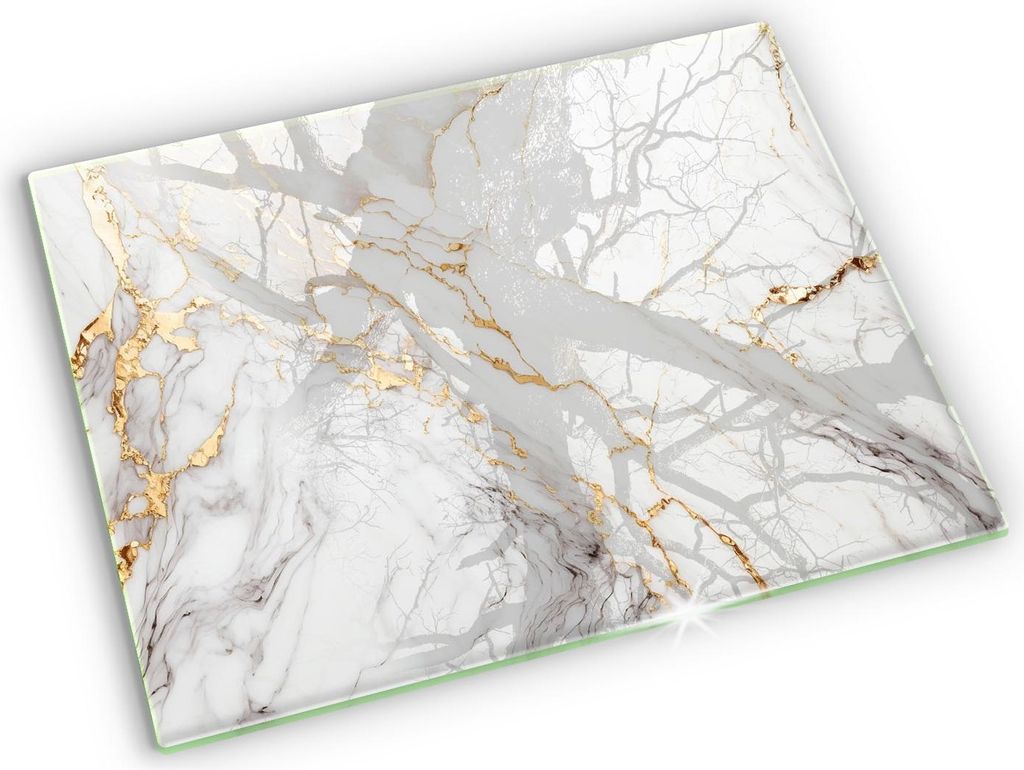 Grabkerze Untersetzer Glastafel Gummifüße Motiv - 52x40 cm - Heller Marmor mit Gold