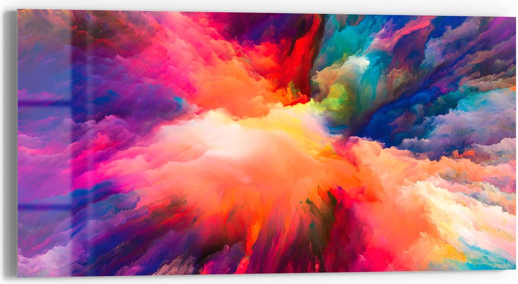 DEQORI Glasbild Echtglas 60x30 cm 'Bunte Farbwolke' Wandbild Bild modern Deko