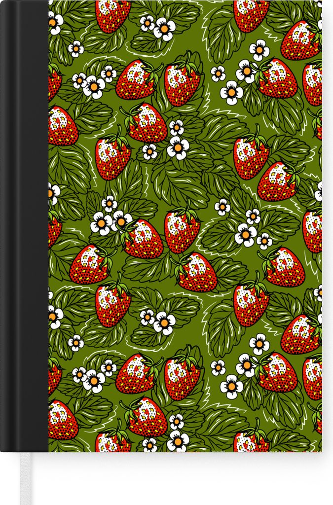 MuchoWow Notizbuch Tagebuch Haushaltsbuch Notebook A5 Blumen - Erdbeere - Blätter - Vegan - Muster - Notizblock - Notizheft - Notebook - Schreib...