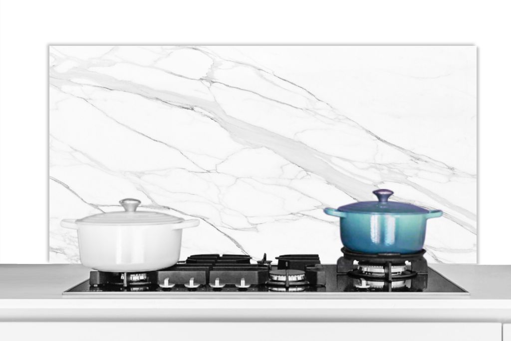 KitchenYeah Spritzschutz Küche - Küchenrückwand - Wandschutz für Herd und Spüle - Marmor - Weiß - Linie - Muster - Luxus - Marmoroptik 120...