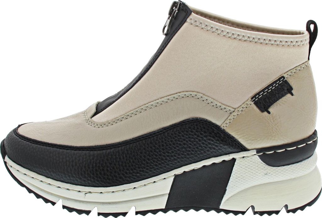 A side view of a women's high-top sneaker.