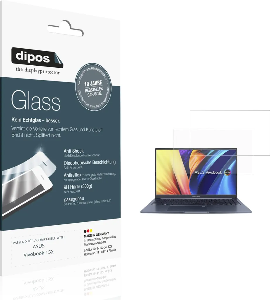 2x Pellicola Protettiva per ASUS Vivobook 15X Protezione opaco Vetro Flessibile 9H dipos