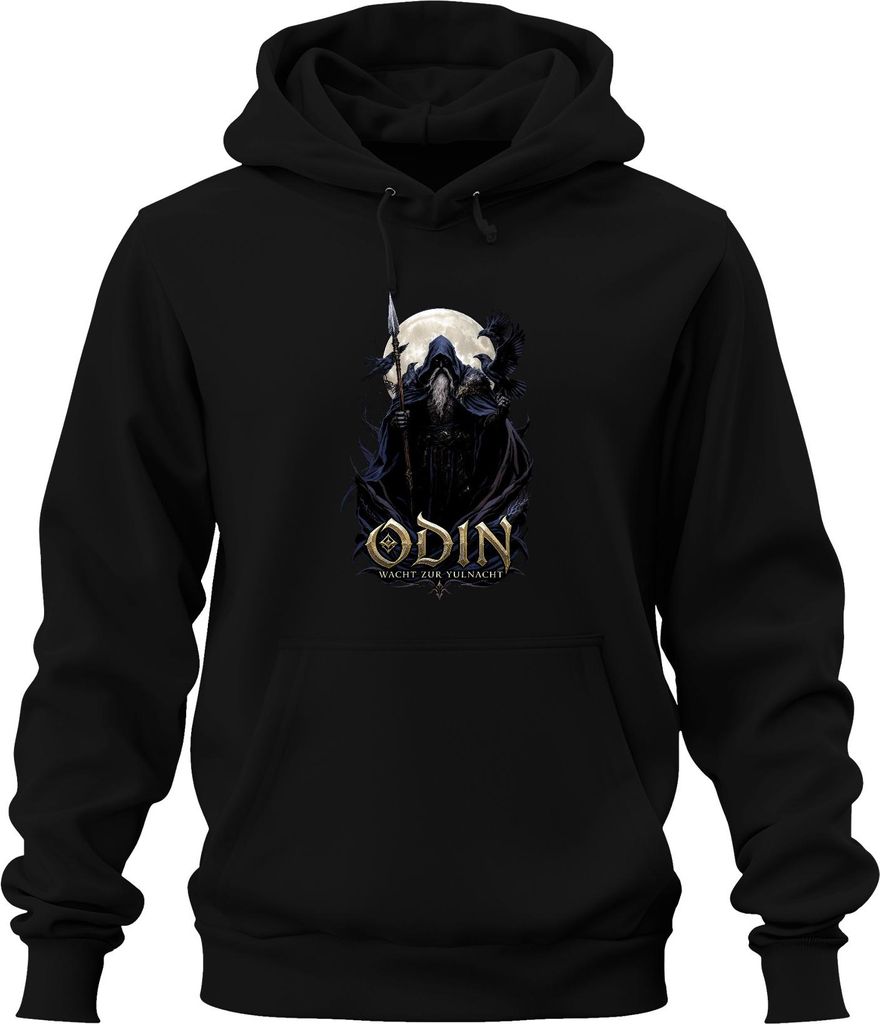 ODIN WACHT ZUR YULNACHT Wikinger Weihnachten Raben Vollmond Nordisch Uni Hoodie Kapuzenpullover, Schwarz, XXL