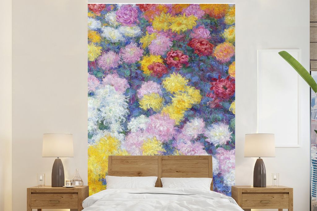 MuchoWow Fototapete für Wohnzimmer oder Schlafzimmer Wandtapete Vinyl Motivtapete Chrysanthemen - Gemälde von Claude Monet - 180x280 cm - Wallp...