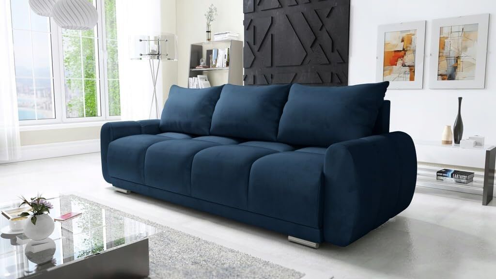 Easy4You Premium 3 Sitzer Honey Schlafsofa 234 cm Blau Monolith – Modernes Samtsofa mit Schlaffunktion, 150x200 cm Liegefläche, geräumiger Bett...