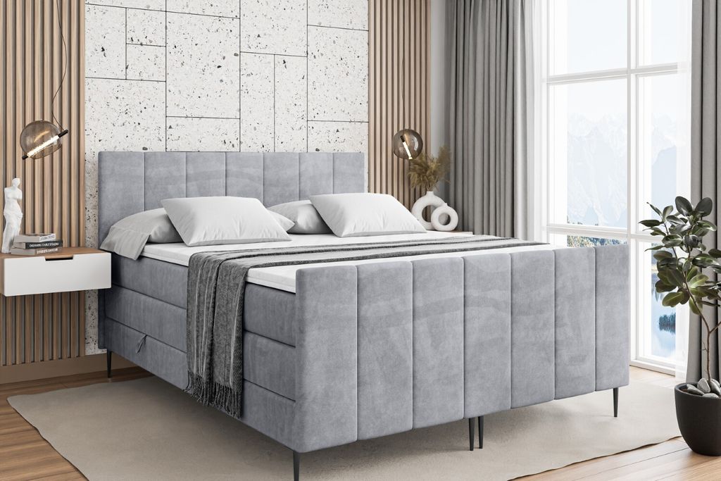 ALTDECOR Boxspringbett mit Schwarz Füßen, Matratze und Lattenrost, Topper, Fußteil, Polsterbett mit Bettkasten, Bett mit Stauraum H3- und H4- Ma...