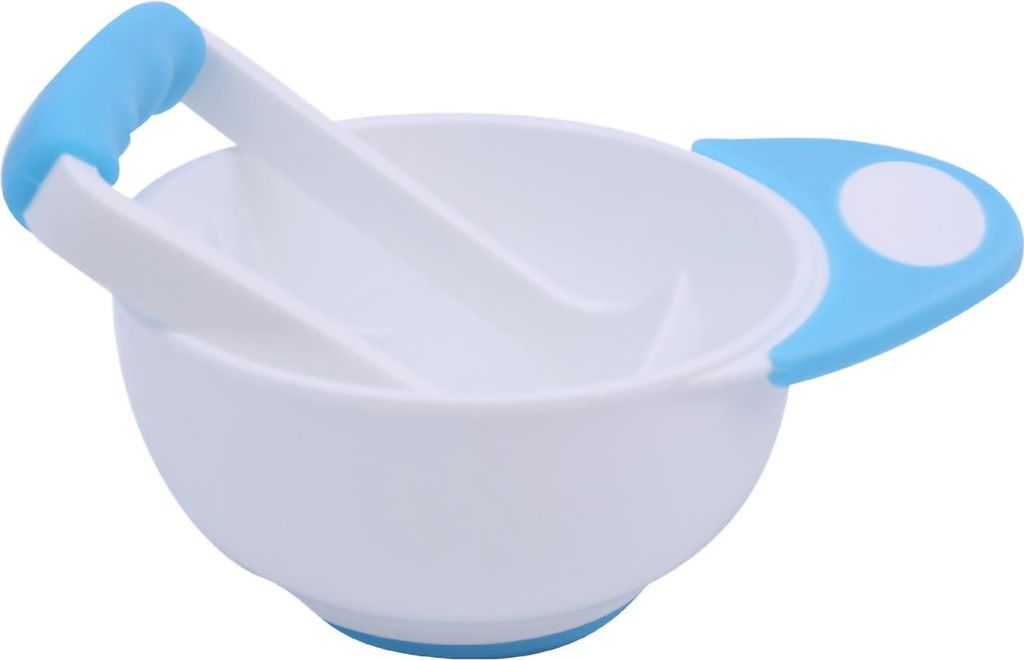 Mash and Serve Bowl Supplementary Food Grinding Handle Stick Baby Mashing Blue White