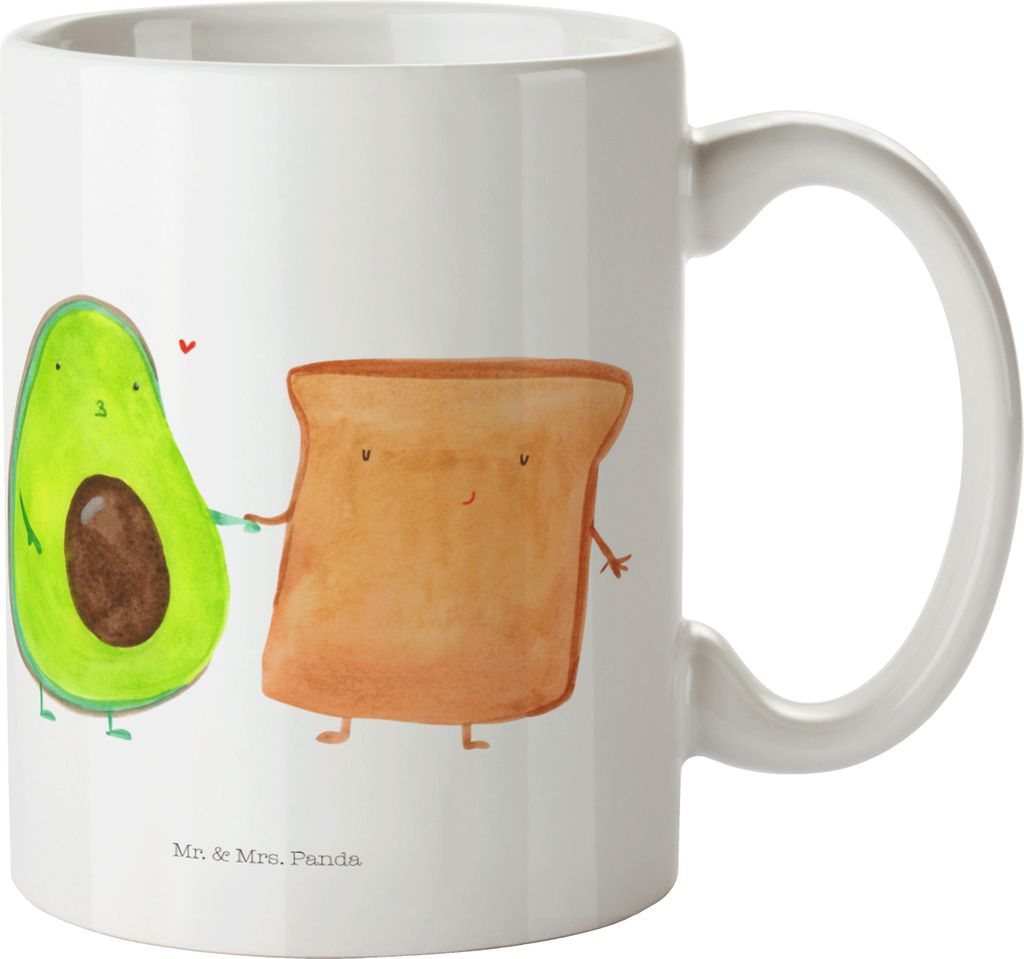 Mr. & Mrs. Panda Trinklernbecher Avocado Toast - Weiß - Geschenk, Pott, Henkelbecher, Pärchen, Plastikbecher, Mehrwegbecher, Hochzeit, Hochzeitsg...