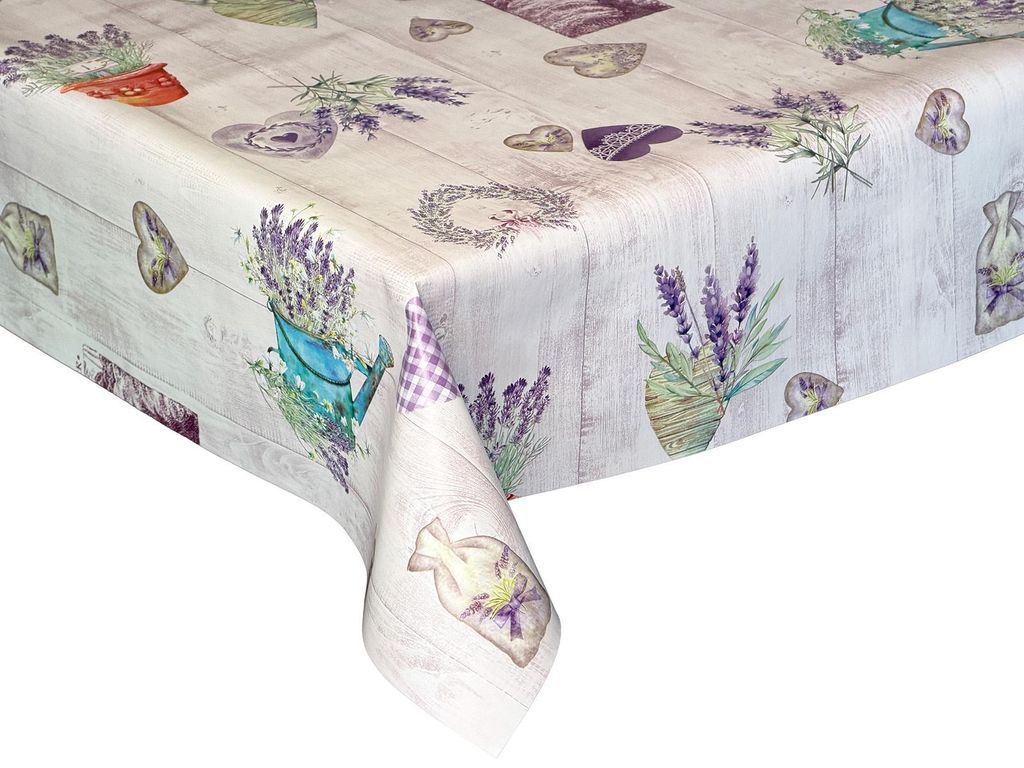 Wachstuch Tischdecke Gartentischdecke Wasserdichte Abwaschbar Lavendel und Bretter 06367-01 140x140 cm