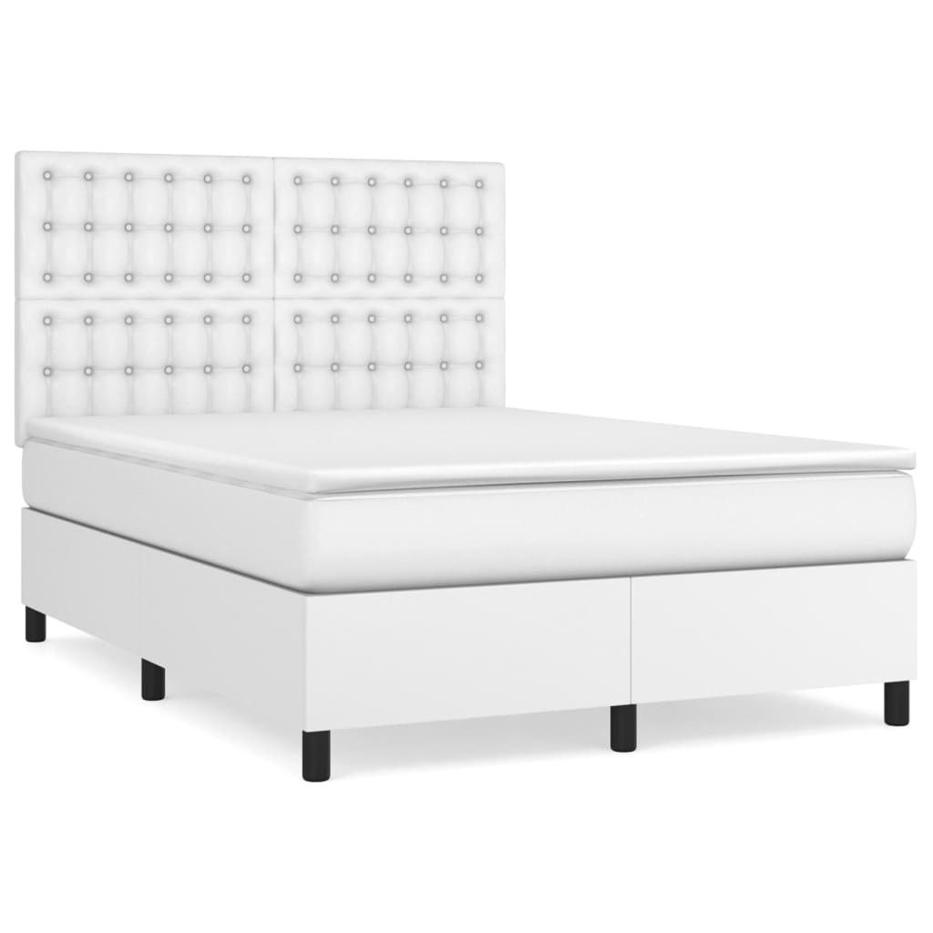 Boxspringbett mit Matratze Weiß 140x190 cm Kunstleder