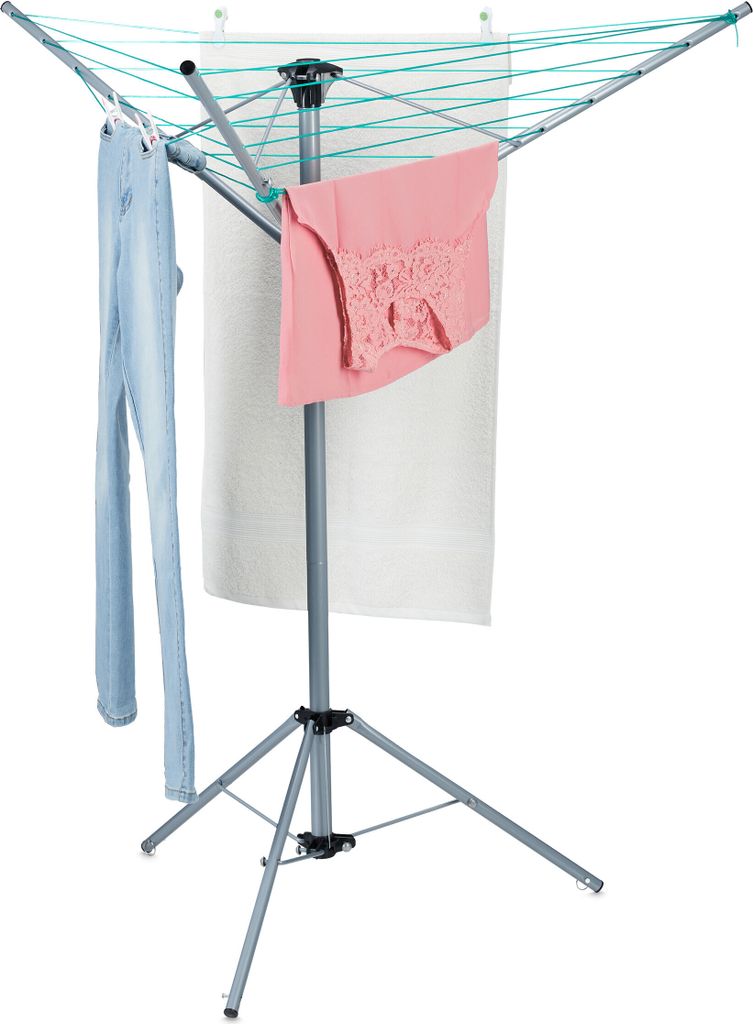 Relaxdays Wäschespinne Wäscheleine Garten Balkon klappbar 15 Meter Standfuß Camping