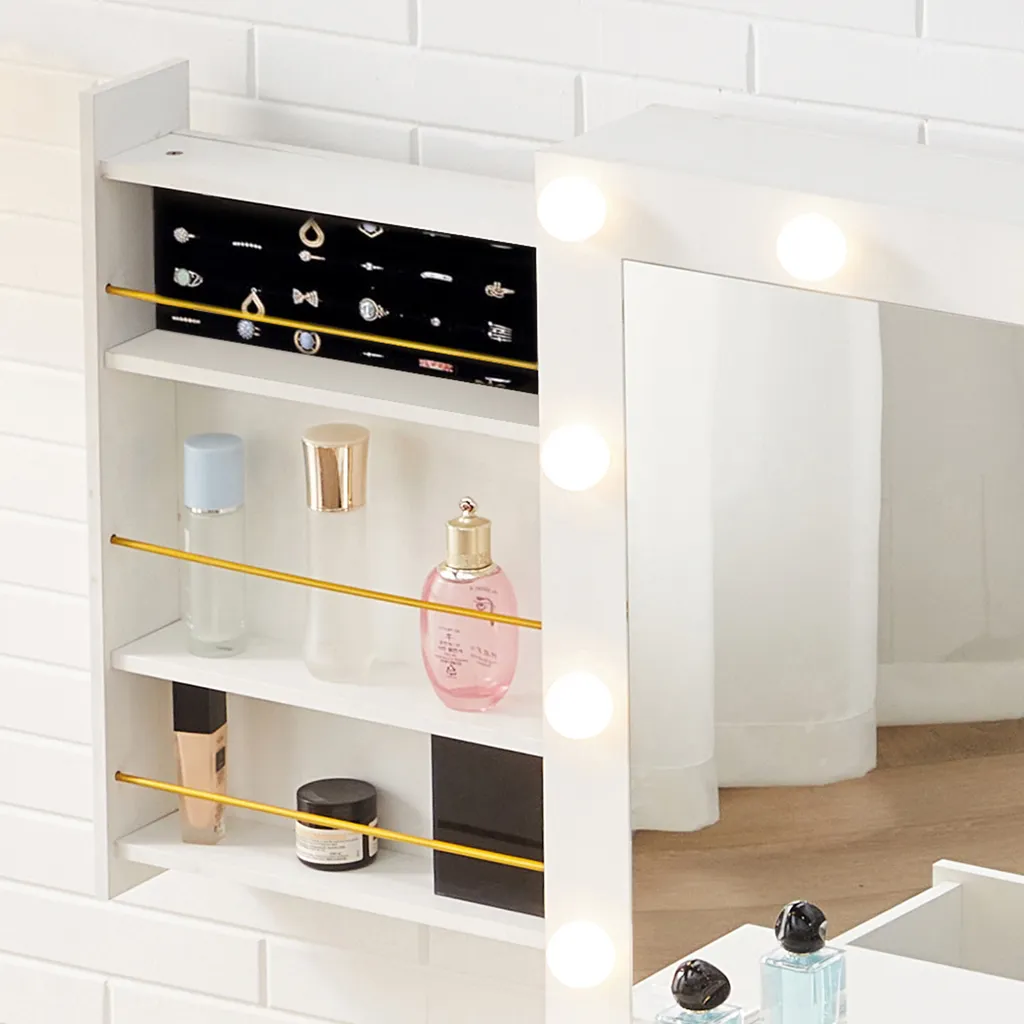 Coiffeuse CLIPOP blanche avec LED miroir et 5 tiroirs de rangement - 9