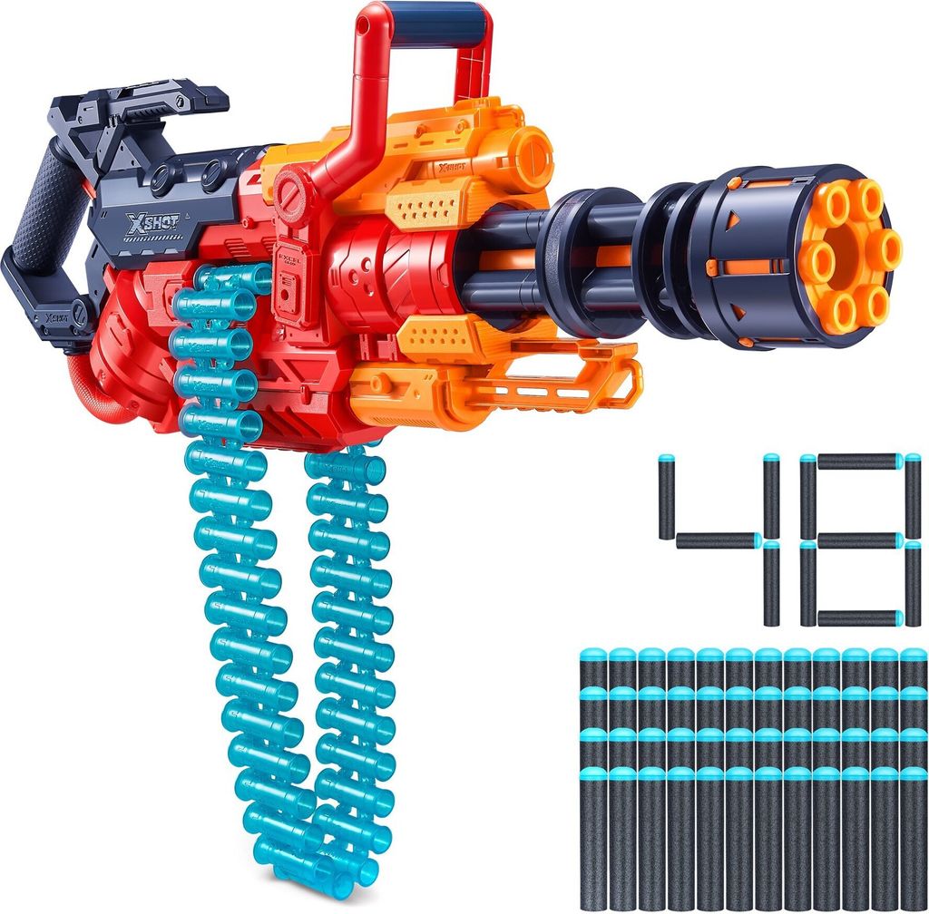 A toy gatling gun with darts and a number indicating quantity.
