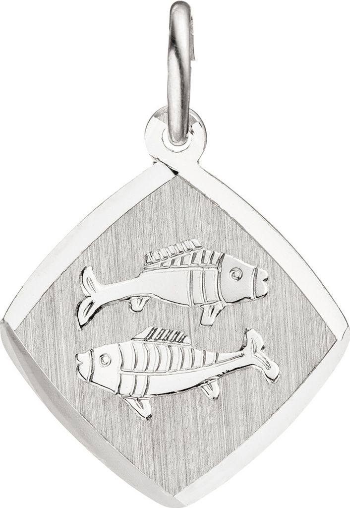 Anhänger Sternzeichen Fische aus 925 Silber Rhombus teilmattiert rhodiniert