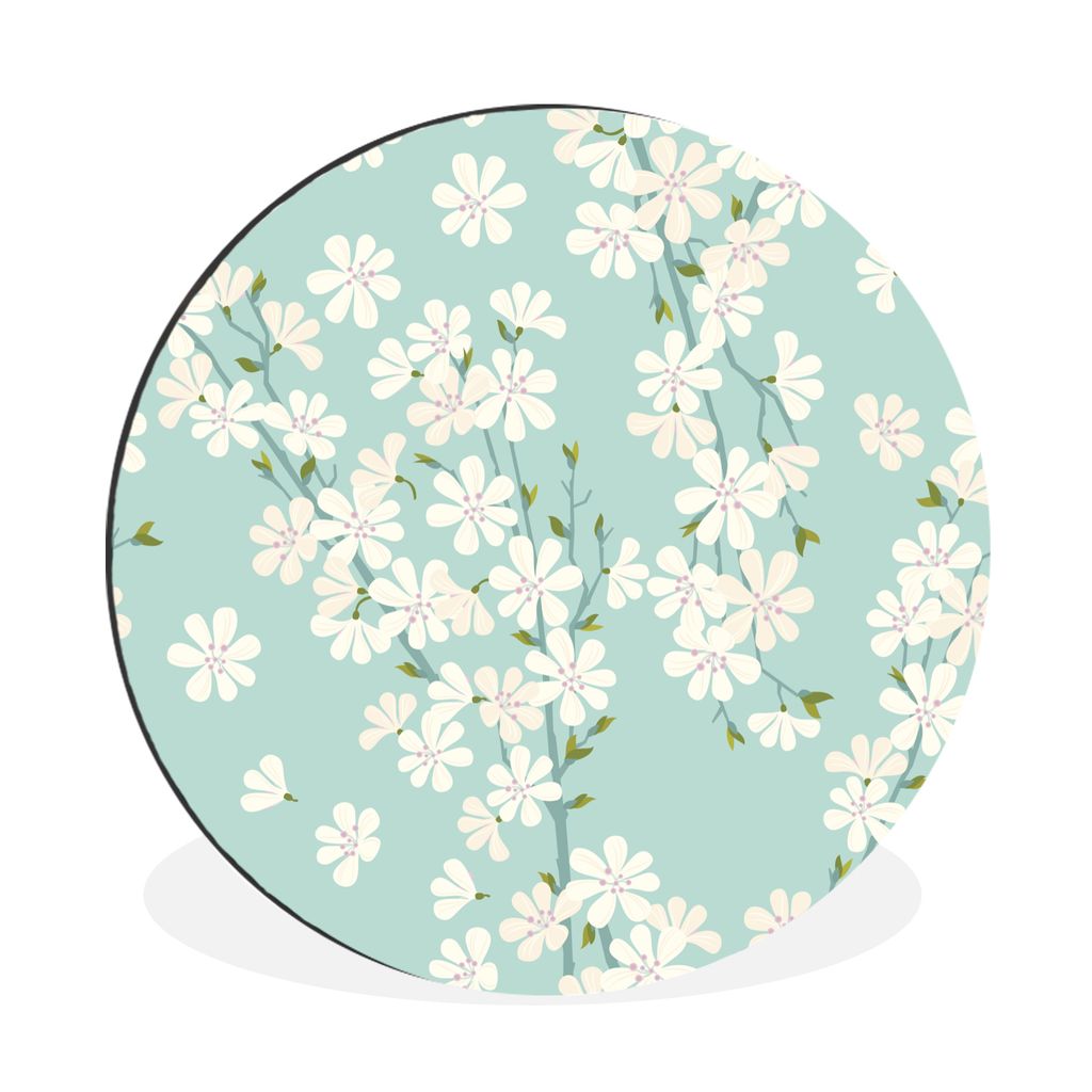 MuchoWow Aluminium Wandkreis Blumen - Sakura - Muster Ø 90 cm Wanddeko Modern Wohnzimmer - Mauerkreis - Wandbilder - Runde Bild - Bild aus Alumi...