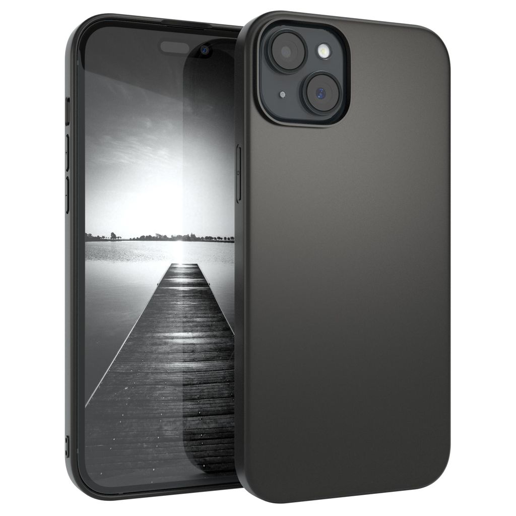 EAZY CASE Handyhülle Silikon für Apple iPhone 15 Plus Solid Black hoher Rand für Bildschirm & Kamera, Flexibles Silikon, extra dünn und leicht