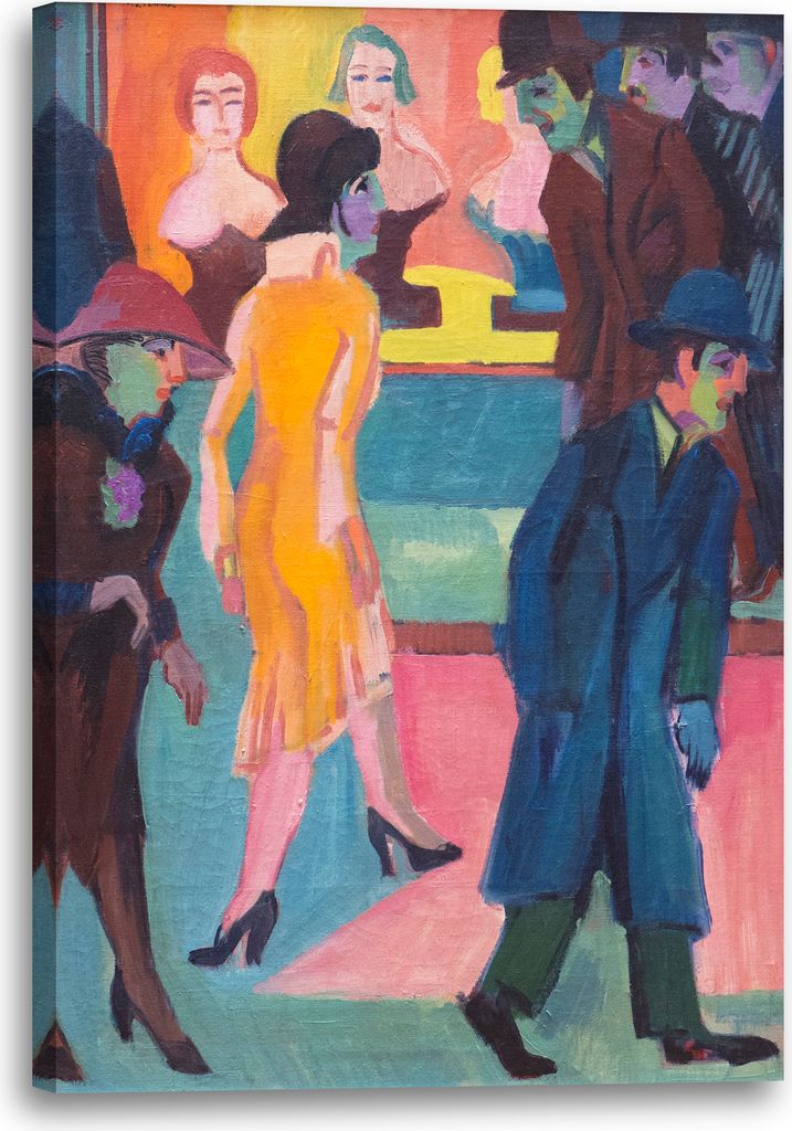 Leinwandbild (40x60cm): Ernst Ludwig Kirchner - Straßenbild vor dem Frisieurladen (Straßenszene), echter Holz-Keilrahmen inkl. Aufhänger, handge...