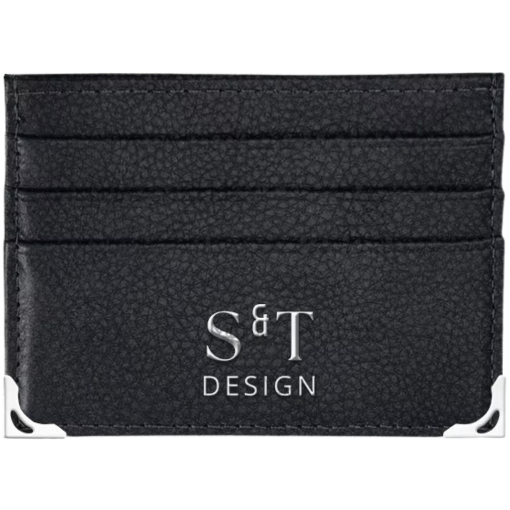 S&T Design Brieftasche Cardholder Kreditkartenetui Leder Wallet Luxus Kartenetui Metall Ecken Portemonnaie Dünn Schwarz