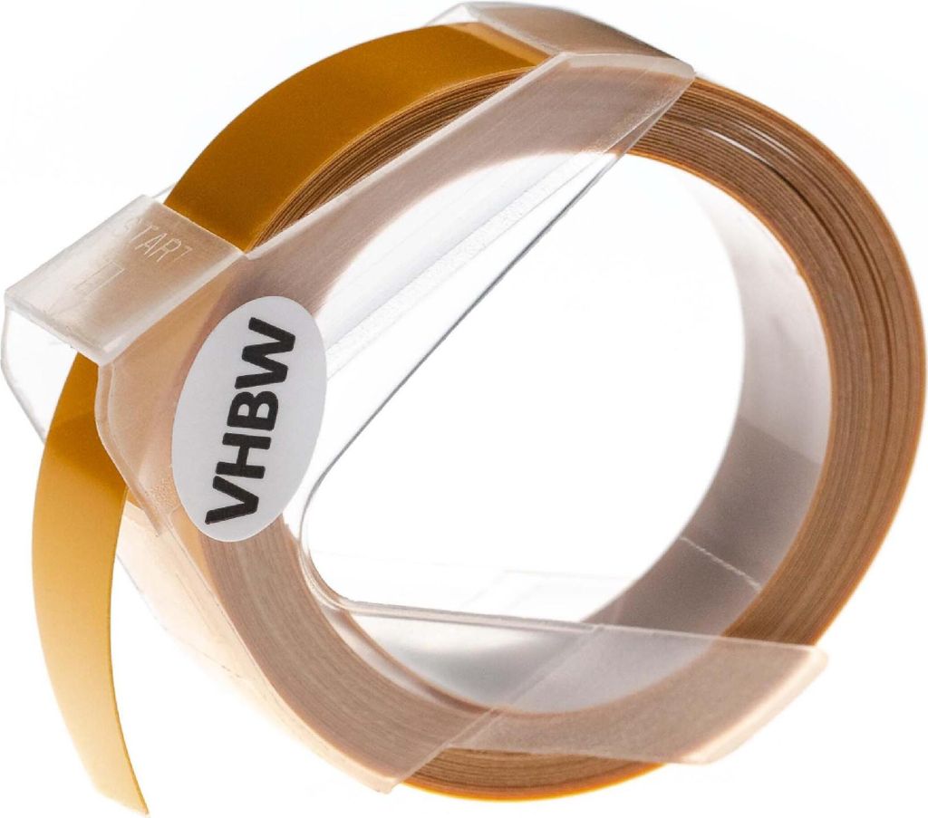 vhbw 3D Prägeband-Schriftband-Kassette kompatibel mit Dymo Rhino M1011 Etiketten-Drucker 3m x 12mm Weiß auf Dunkelgelb