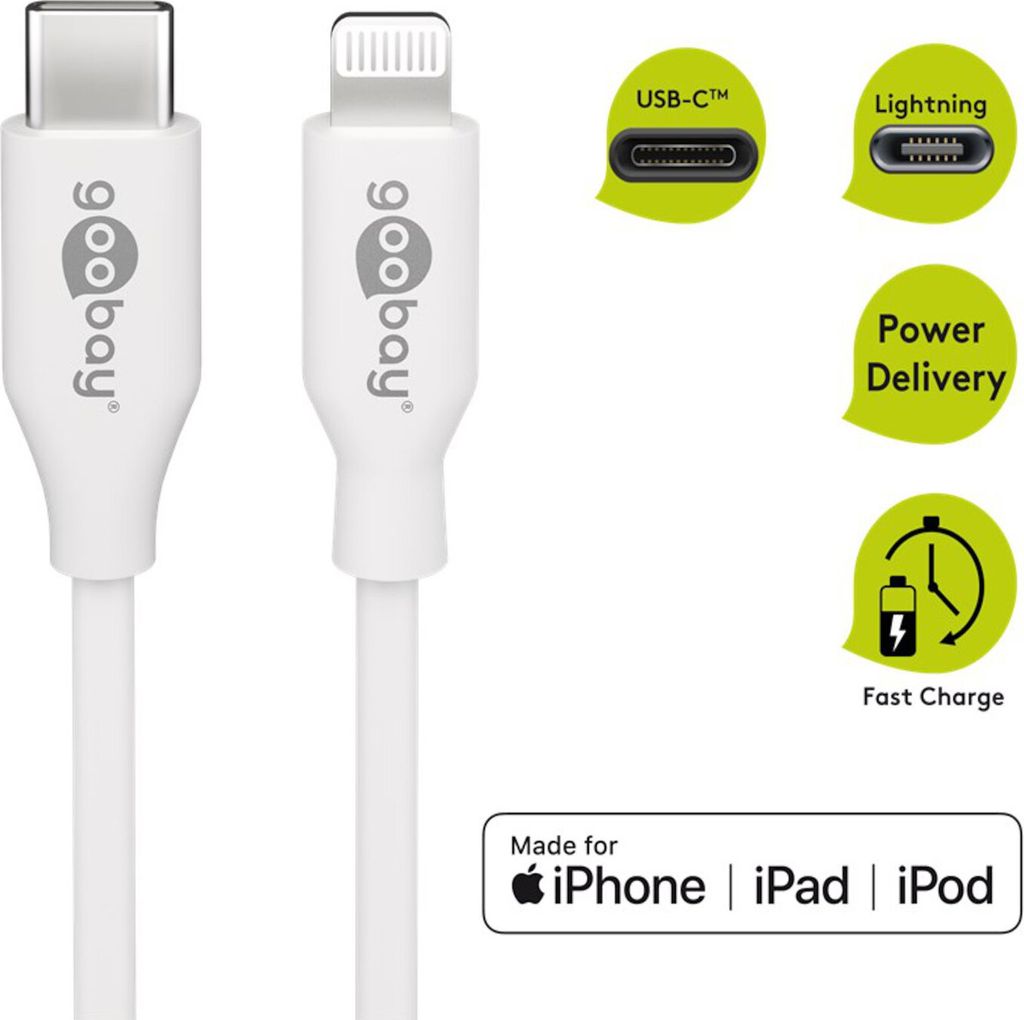Goobay Lightning - USB-C Lade- und Synchronisationskabel, 2 m, Weiß - MFi-Kabel für Apple iPhone/iPad Weiß