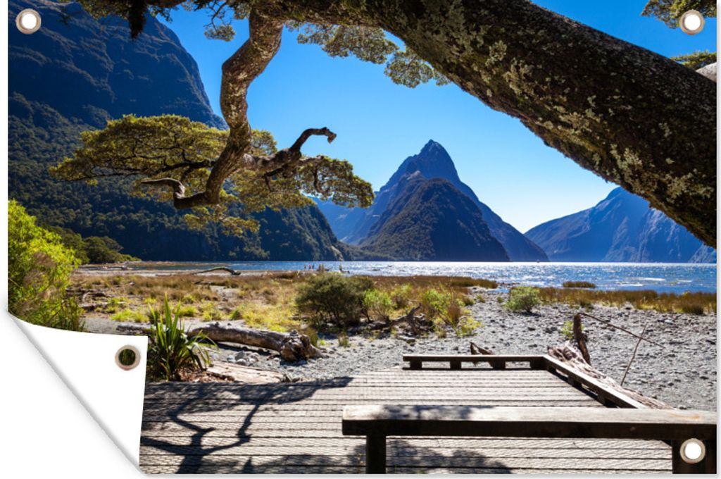 MuchoWow 90x60 cm Outdoor-Poster Gartendeko Sichtschutz Garten Poster für den Garten Boom - Neuseeland - Berge