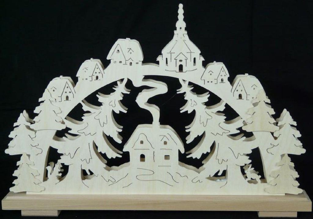 Schwibbogen mit Waldhaus Kirche und Beleuchtung BxHxT 50x33x7cm NEU