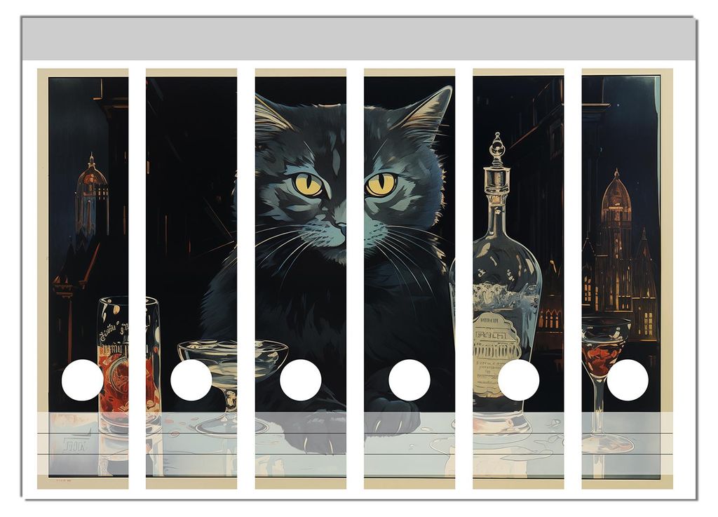 Wallario Ordnerrücken Sticker, selbstklebend für breite Ordner, 6 Stück, Motiv Katze an der Bar