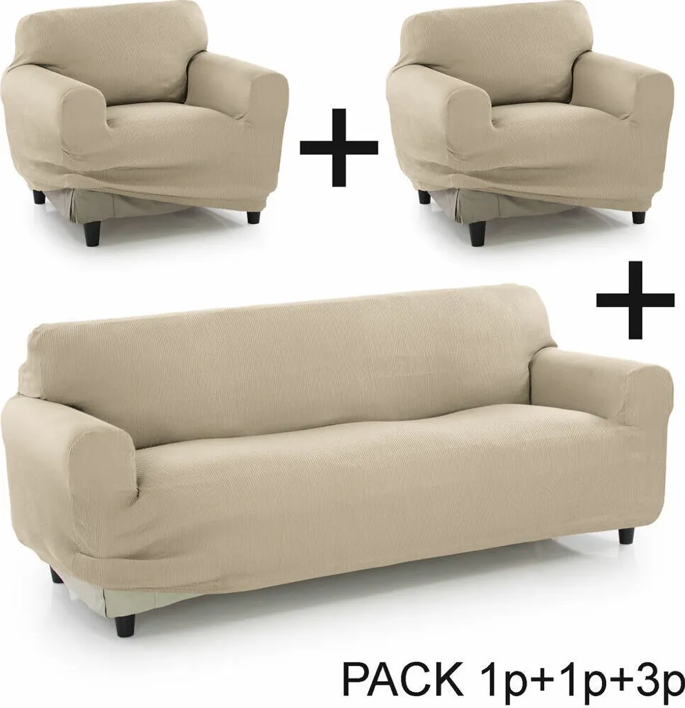 SOFAKOVER® Copridivano Super Elastico Beige - Set 3 Posti e 2 Poltrone