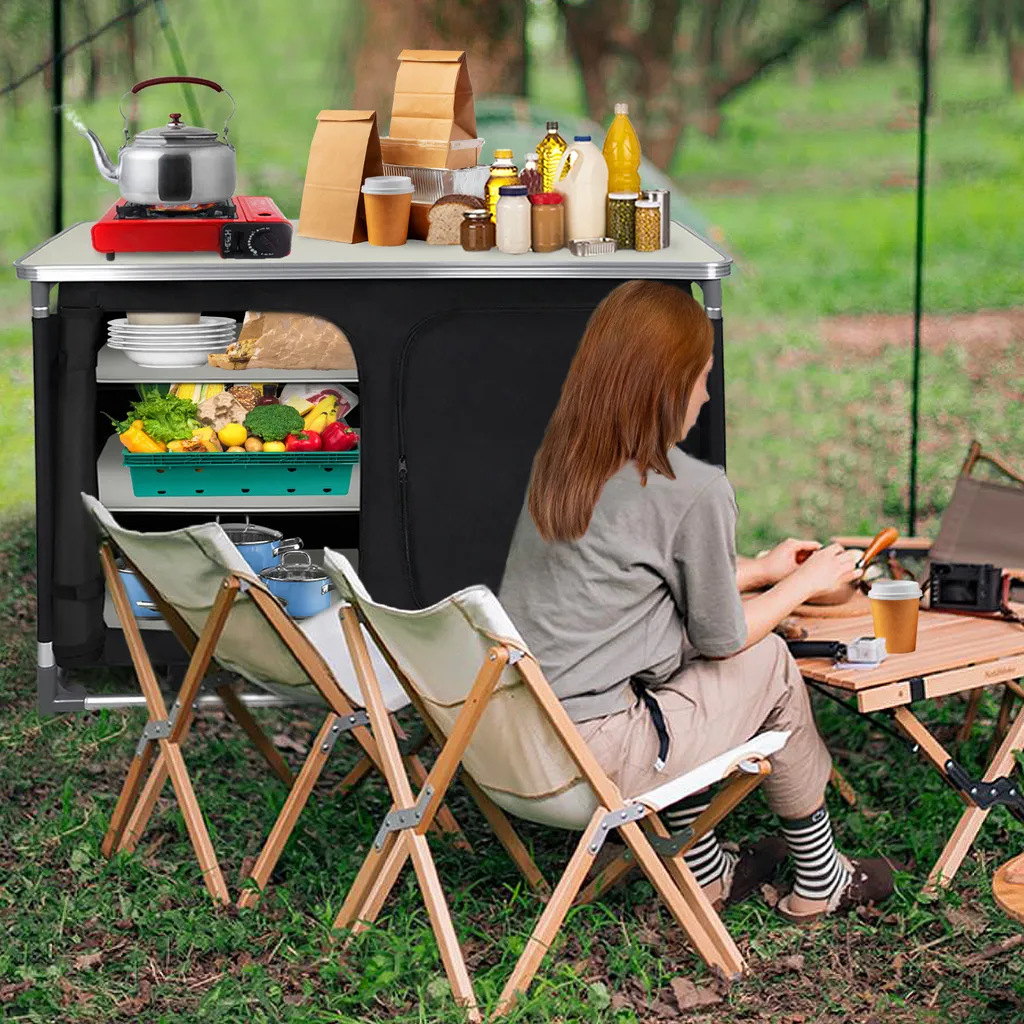 Cuisine Extérieure Pliante 6 Compartiments - Table de Camping avec Rangement - 9