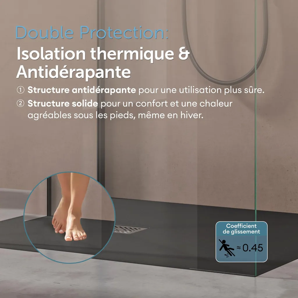 Bac à douche rectangulaire 80x140 Solid Surface mat gris noir doporro