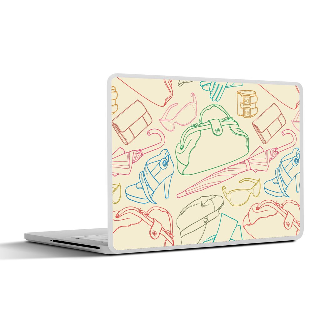 MuchoWow Laptop Aufkleber Sticker Cover Pastell - Tasche - Kleidung - Schnittmuster 40x30 cm - Laptop Dekoration - Selbstklebend