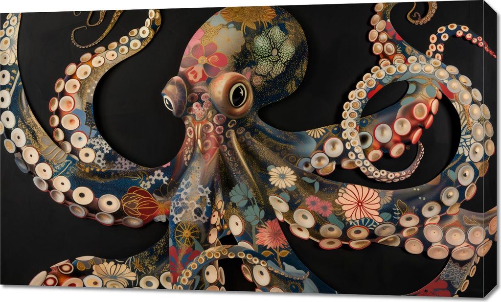 Bild 100x60cm Oktopus in Schwarz
