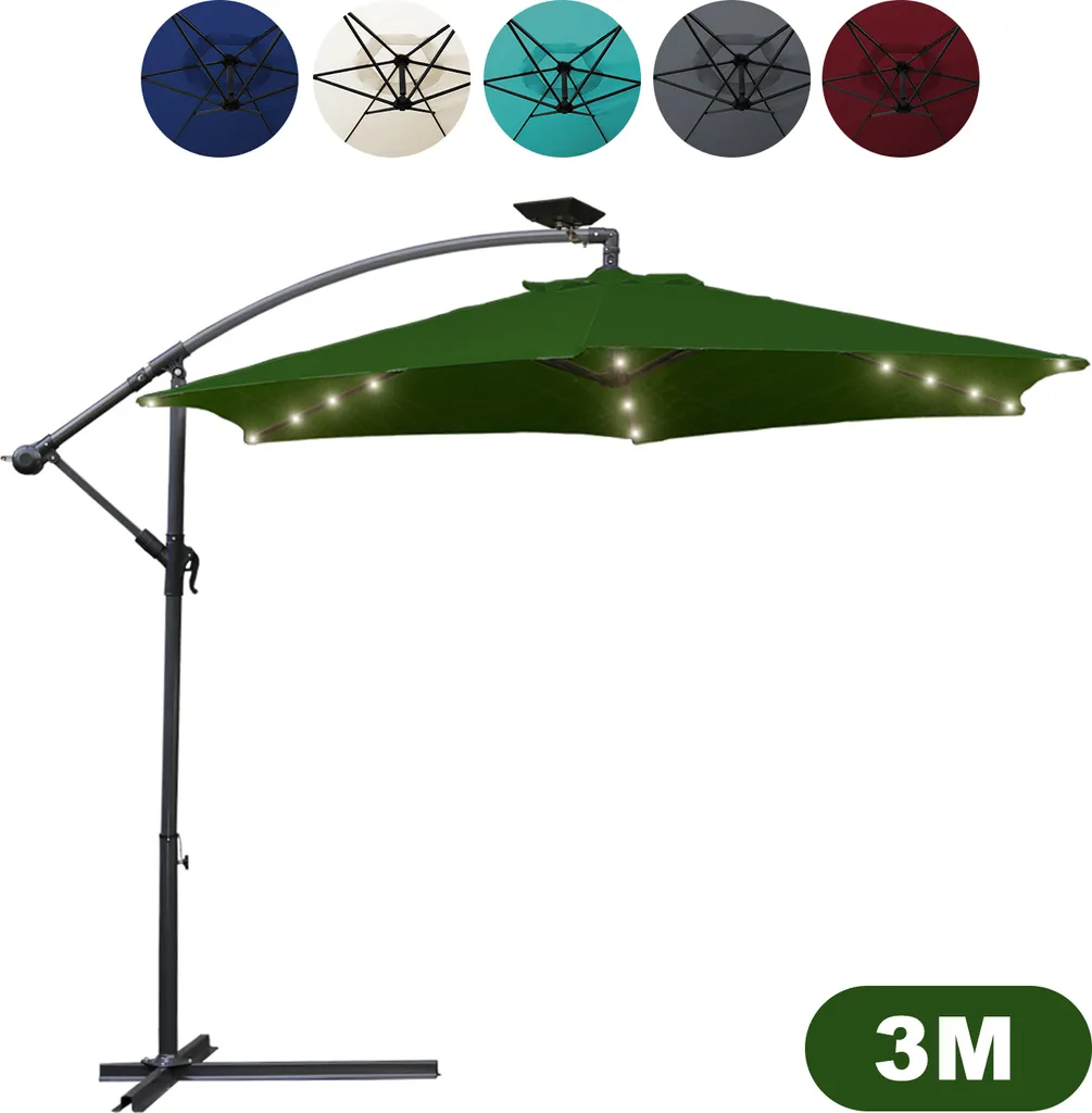 Yakimz Ombrellone a Sbalzo 300cm LED Verde - Parasole da Giardino
