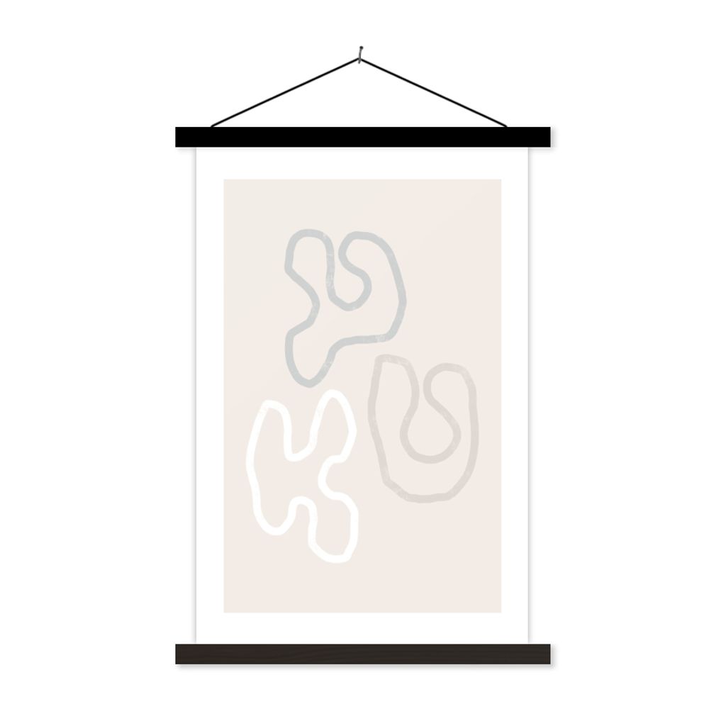 MuchoWow Textilposter Minimalismus - Linienkunst - Formen 60x90 cm mit schwarzem Rahmen - Poster Wohnzimmer