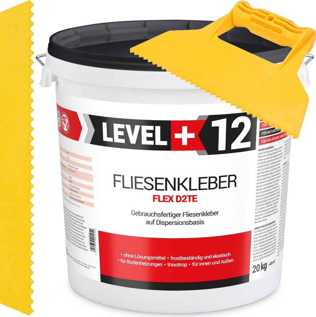 Fliesenkleber Fertigkleber Weiß 20kg Flex D2TE + Dreieckzahnspachtel SET RM12