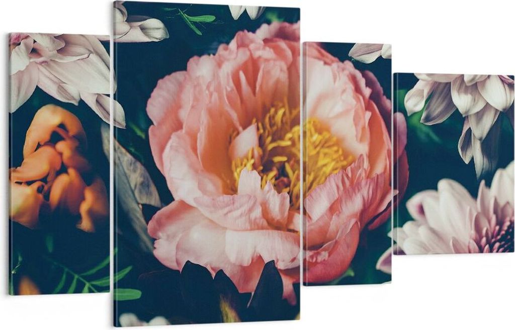Bild auf Leinwand - Leinwandbild - 4 Teile - Blumen Pfingstrose Holzig - 120x70cm - Wand Bild - Wanddeko - Wandbilder - Leinwanddruck - Bilder - Wa...