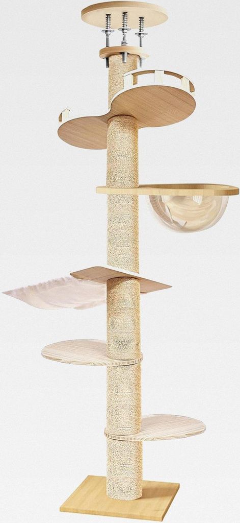 Katzenbaum von Boden bis Decke, höhenverstellbar – 6-Etagen Kratzpfosten aus Hanf für Innen- und Außenbereich – Stabiler Kletterturm für gr...