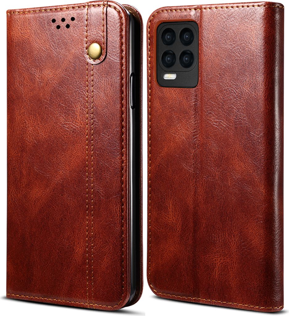 OPPO Realme 8 Pro Hülle, LaimTop Leder Flip Brieftasche Schutzhülle für OPPO Realme 8 / Realme 8 Pro Rot